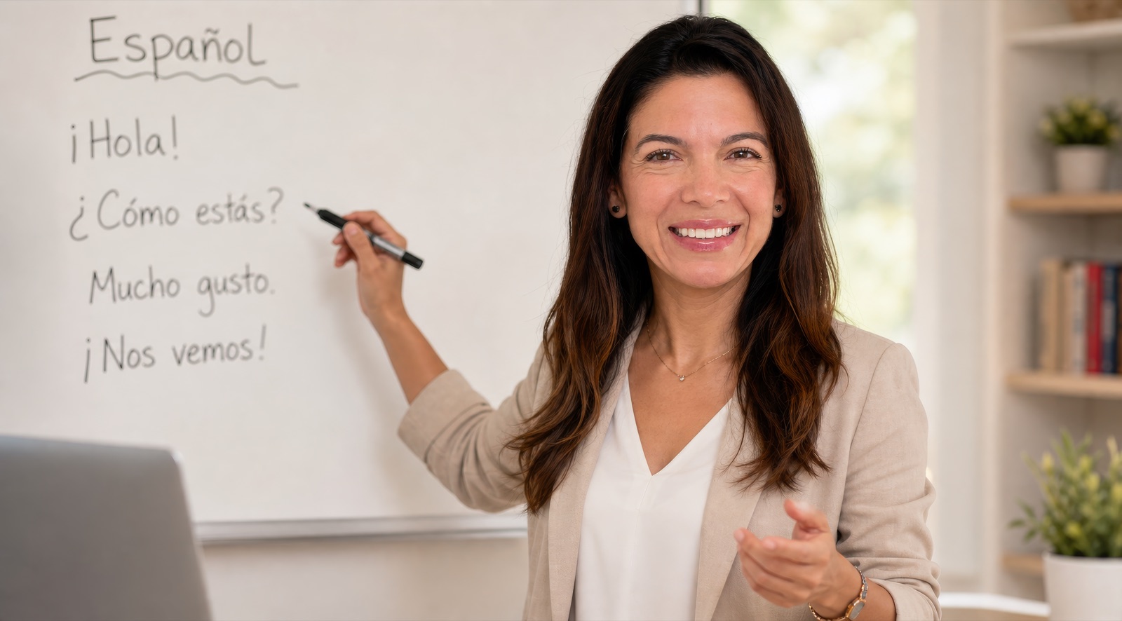 Ms. García teaching a live online Spanish lesson